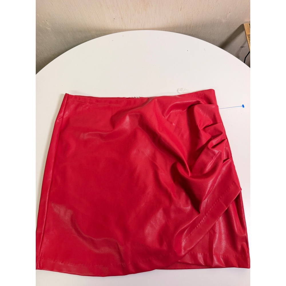 Sans Souci Mini Skirt Women Large Red Excellent Faux Leather Ruched GSS883